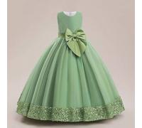 Shein Vestido de fiesta con lentejuelas y lazo de malla para niña preadolescente, adecuado para cena formal, cumpleaños, no incluye diadema