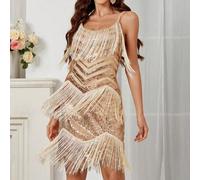 Shein Vestido De Fiesta De Cóctel De Mujer Cami Decorado Con Flecos De Tela Con Brillo Elegante