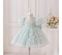 Shein Vestido de fiesta de cumpleaños para niña bebé, vestido de boda y vacaciones, vestido de gala con gran lazo en la espalda, decoración de flores 3D, ve