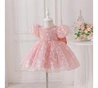 Shein Vestido de fiesta de cumpleaños para niña bebé, vestido de gala para boda y vacaciones, con gran lazo en la espalda, vestido de princesa con flores 3D