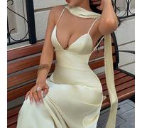 Shein Vestido de fiesta de estilo lencería de satén con decoración de bufanda delgada, elegante y sexy, nueva moda de verano DEEKA