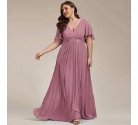 Shein Vestido de fiesta de gasa con escote en V, manga de volantes y aplicaciones florales, para vestido de dama de honor, talla grande