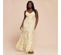 Shein Vestido de fiesta elegante con cintura fruncida y estampado jacquard para mujer de talla grande
