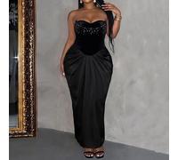 Shein Vestido de fiesta elegante con cintura fruncida y plisado para mujer de talla grande, disfraz sexy y chic de Halloween para mujer, para invitada de bo