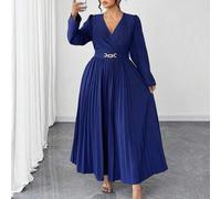 Shein Vestido de fiesta elegante con pliegues en la cintura y decoración metálica, adecuado para otoño/invierno, talla grande