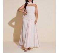 Shein Vestido de fiesta elegante de dos piezas con pliegues y recogido en la cintura para mujer de talla grande, vestido formal de talla grande de dos pieza