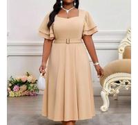 Shein Vestido de fiesta elegante de primavera y verano para bodas, fiestas de cóctel, conciertos y festivales de música, con cuello solapa calado, contraste