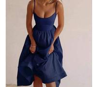 Shein Vestido de fiesta elegante de verano para mujer de talla grande, de unicolor, con escote en U sexy y cintura fruncida con vuelo