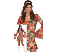 Shein Vestido de Fiesta Estilo Hippie Retro con Estampado Floral Psicodélico para Mujeres Jóvenes en Colores Vibrantes y Diseño de Manga Abullonada, Ideal p