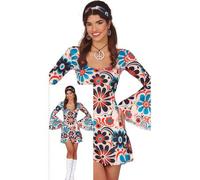 Shein Vestido de Fiesta Estilo Retro con Estampado de Flores Psicodélicas para Mujer, Prenda Cómoda y Colorida con Mangas Abullonadas y Corte A, Ideal para