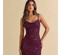 Shein Vestido de fiesta mini elegante con cintura ceñida, decoración floral con lentejuelas para mujer