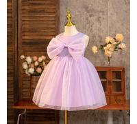 Shein Vestido de florista para niña joven para fiesta de cumpleaños, bodas o festivales, vestido púrpura con mangas abullonadas y gran lazo para niñas peque