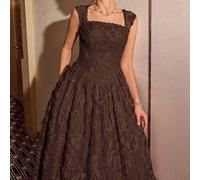Shein Vestido de gala elegante para mujer con cuello de cisne, cintura ceñida y encaje