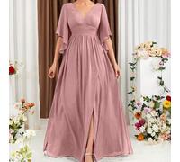 Shein Vestido de gasa con mangas de mariposa y abertura en el muslo para dama de honor, vestido elegante, vestido de novia, atuendo de cumpleaños para mujer