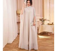 Shein Vestido de gasa de longitud maxi con cuello alto, unicolor, 2 en 1 con abertura frontal, con bordados, lentejuelas y decoraciones de cuentas, elegante