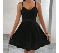 Shein Vestido de gasa de mujer con encaje de revista de bodas, unicolor sin mangas y dobladillo de encaje