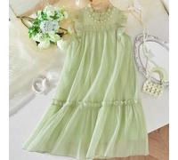 Shein Vestido de gasa de seda verde estilo A para niñas en verano, de estilo todo a juego, con ajuste holgado que crea una ilusión de ajuste ceñido, cuello