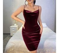 Shein Vestido de graduación; Vestido mini ajustado rojo, escotado y de terciopelo de primavera sexy, vestido de fiesta de té, vestidos de verano para mujere