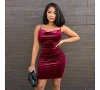 Shein Vestido de graduación; Vestido mini ajustado rojo, escotado y de terciopelo de primavera sexy, vestido de fiesta de té, vestidos de verano para mujere