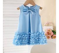 Shein Vestido de línea A con volantes y lazo para bebé niña, de tela cómoda y de alta calidad, con diseño de moda que incluye un lazo decorativo y volantes,