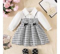 Shein Vestido de línea A de 2 en 1 con cuello y mangas abullonadas para niñas bebés. Silueta clásica de línea A adecuada para bebés de todos los tipos de Bo