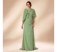 Shein Vestido de línea A de gasa con mangas de caperuza floral 3D, elegante, lujoso y romántico. Adecuado para bodas, fiestas de solteros, vacaciones, baile