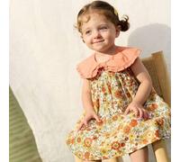 Shein Vestido de línea A sin mangas con cinturón, cuello Peter Pan y estampado floral de contraste para bebé niña