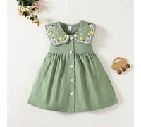 Shein Vestido de línea A sin mangas con cuello Peter Pan bordado para niñas pequeñas, adecuado para salidas de primavera/verano, sesiones de fotos, fiestas,