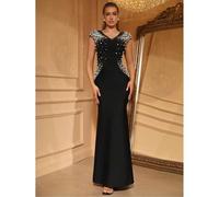 Shein Vestido de lujo para mujer Love Aing, elegante vestido de cóctel negro brillante y glamoroso hecho a mano con perlas, adecuado para Año Nuevo, fiestas