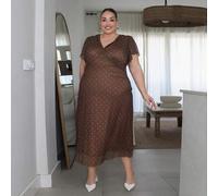 Shein Vestido de lunares con cuello en V romántico y minimalista para mujer de talla grande en verano