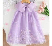 Shein Vestido de malla con bordado de lentejuelas y diseño de castillo estilo princesa para niñas, con un diseño fluido y soñador, lleno de un ambiente de c