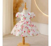 Shein Vestido de malla de tul bordado rosa para bebé niña, vestido de manga corta, vestido de fiesta de cumpleaños para bebé, vestido de fiesta para bebé ni