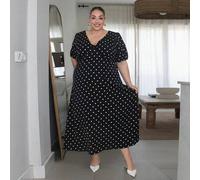 Shein Vestido de manga corta con escote en V y lunares, elegante y minimalista para tallas grandes