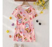 Shein Vestido de manga corta con estampado de perro de dibujos animados lindo para niña en verano