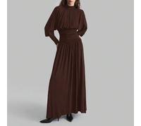 Shein Vestido de manga farol con cuello alto y cintura ceñida, nuevo para primavera/verano 2026. Adecuado para atuendo de playa del Día de San Juan, atuendo