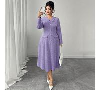 Shein Vestido de manga larga con botones de perla, decoración de solapa y vuelo en la cintura, elegante para fiestas, tardes de té y fiestas de Año Nuevo, t