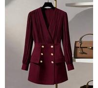 Shein Vestido de manga larga con cuello en V elegante para mujer de talla grande, adecuado para ir al trabajo, fiestas, citas, otoño/invierno, estilo corto