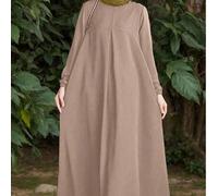 Shein Vestido de manga larga con cuello redondo, estilo árabe, de tela tejida con bolsillos, para primavera