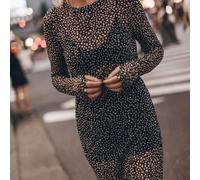 Shein Vestido de manga larga con estilo vintage francés VIBEWAVE, vestido fluido y sexy con escote redondo para vacaciones en la isla