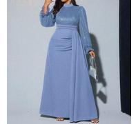 Shein Vestido de manga larga con volantes en la cintura y adornos de lentejuelas para mujer de talla grande, adecuado para banquetes, fiestas, invitados de