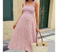 Shein Vestido de maternidad con estampado floral a cuadros y función de lactancia, informal para vacaciones y viajes