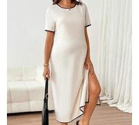 Shein Vestido de maternidad con ribete de contraste y abertura para primavera/verano, adecuado para playa, vacaciones, fiesta de cumpleaños, baby shower, ja