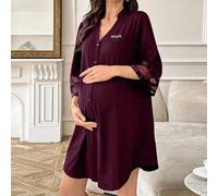 Shein Vestido de maternidad de salón con cardigan de cuello en V suelto, manga 3/4 y parches de gasa