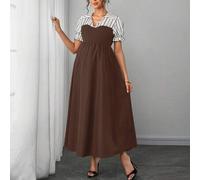 Shein Vestido de maternidad estilo elegante para ir al trabajo con superposición de camisa a rayas, verano