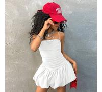 Shein Vestido de moda para niñas preadolescentes para primavera/verano, unicolor negro sin tirantes con falda abullonada y globo mini para fiesta de bebé