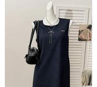 Shein Vestido de mujer azul marino de 2 en 1 con cuello Peter Pan y rayas de contraste sin mangas, elegante y chic para fiestas, oficina, viajes, adecuado p