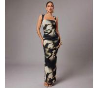 Shein Vestido de mujer con cuello de cisne negro, plisado, tirantes anchos, sin mangas, ajuste ceñido, estilo ajustado, largo, para salir de noche, negocios