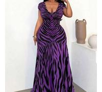 Shein Vestido de mujer con cuello en V elegante, diseño de dobladillo de cola de pez con estampado de leopardo, adecuado para fiestas, reuniones y uso diari