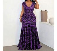 Shein Vestido de mujer con cuello en V elegante, diseño de dobladillo de cola de pez con estampado de leopardo, adecuado para fiestas, reuniones y uso diari