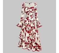 Shein Vestido de mujer con flores de rosa románticas, vestido de fiesta de vacaciones, vestidos de mujer, disfraz de demonio, ropa de vuelta a casa, atuendo